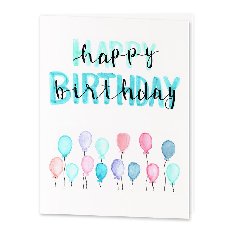 Pastel Watercolor Balloons Birthday Cards