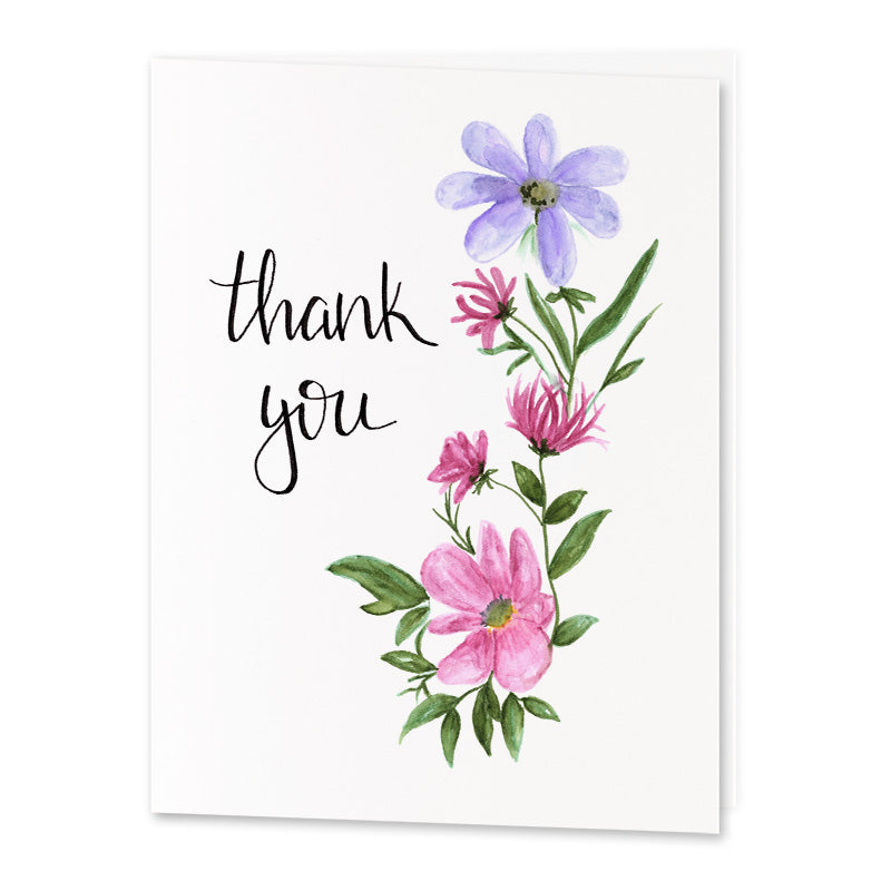Pink and Purple Flower Thank You Cards