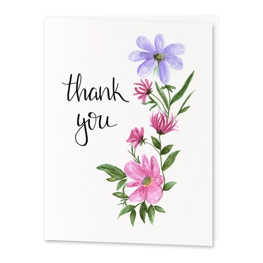 Pink and Purple Flower Thank You Cards